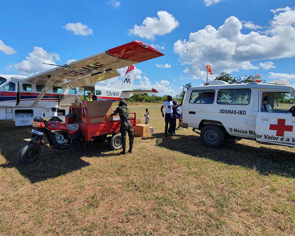 Members of MAF stocking up their plane with medicine and equipment for the island of Ibo