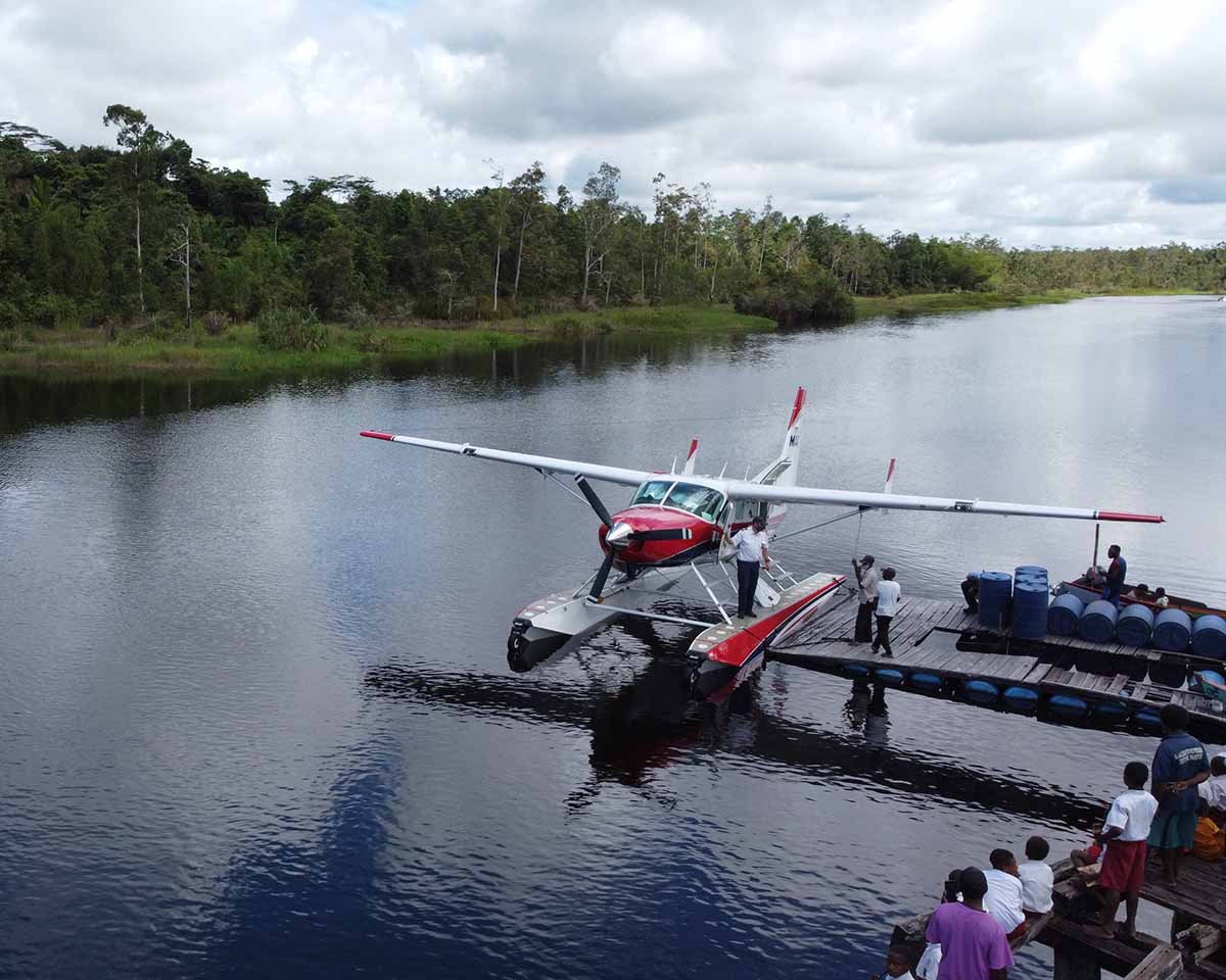 One of MAF's floatplanes on a river in Papua