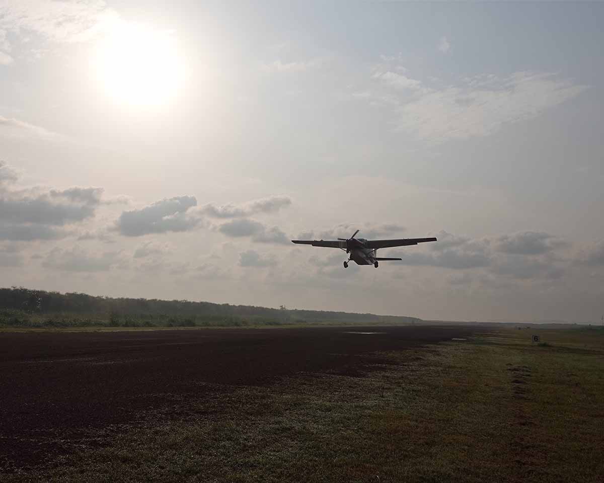 Touchdown! MAF's 5X-MAE aircraft about to land on a runway in Uganda