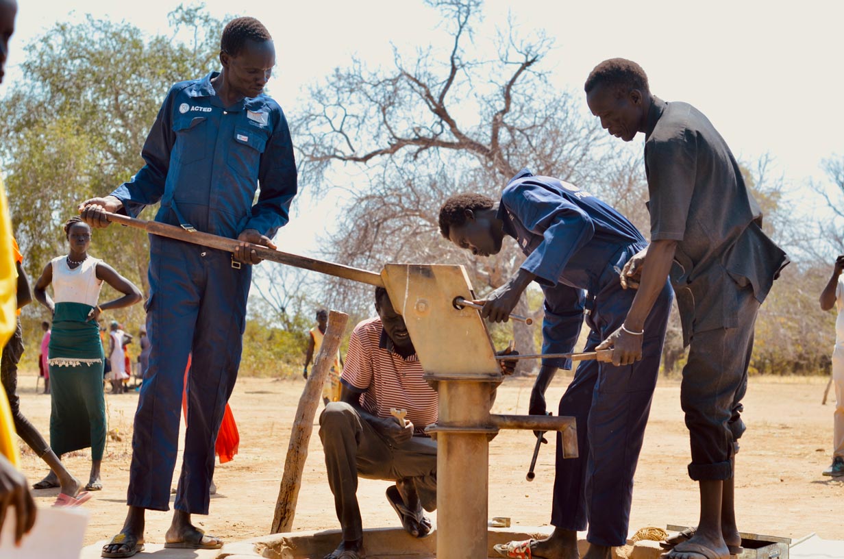The water pump being repaired in one of South Sudan's villages